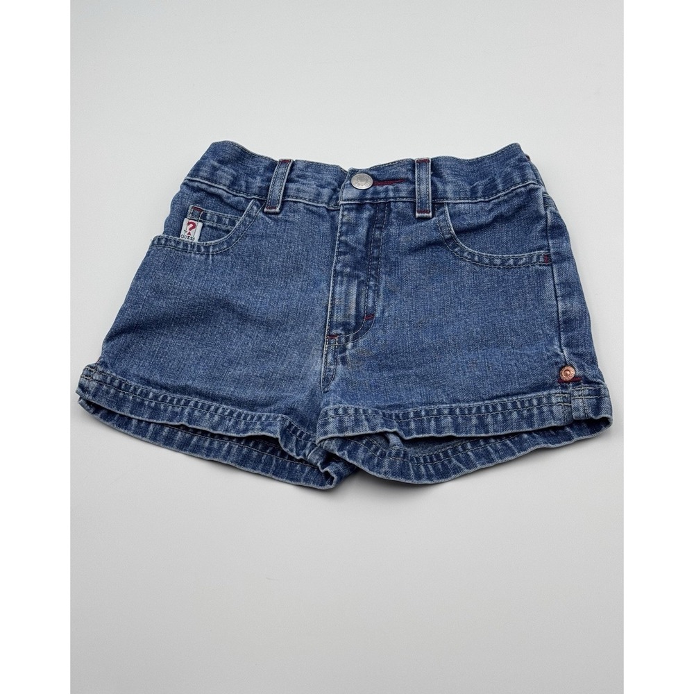 Vtg Y2K  GUESS Girls 4T Blue Denim Shorts 100% Cotton Embroidered Branded Pocket